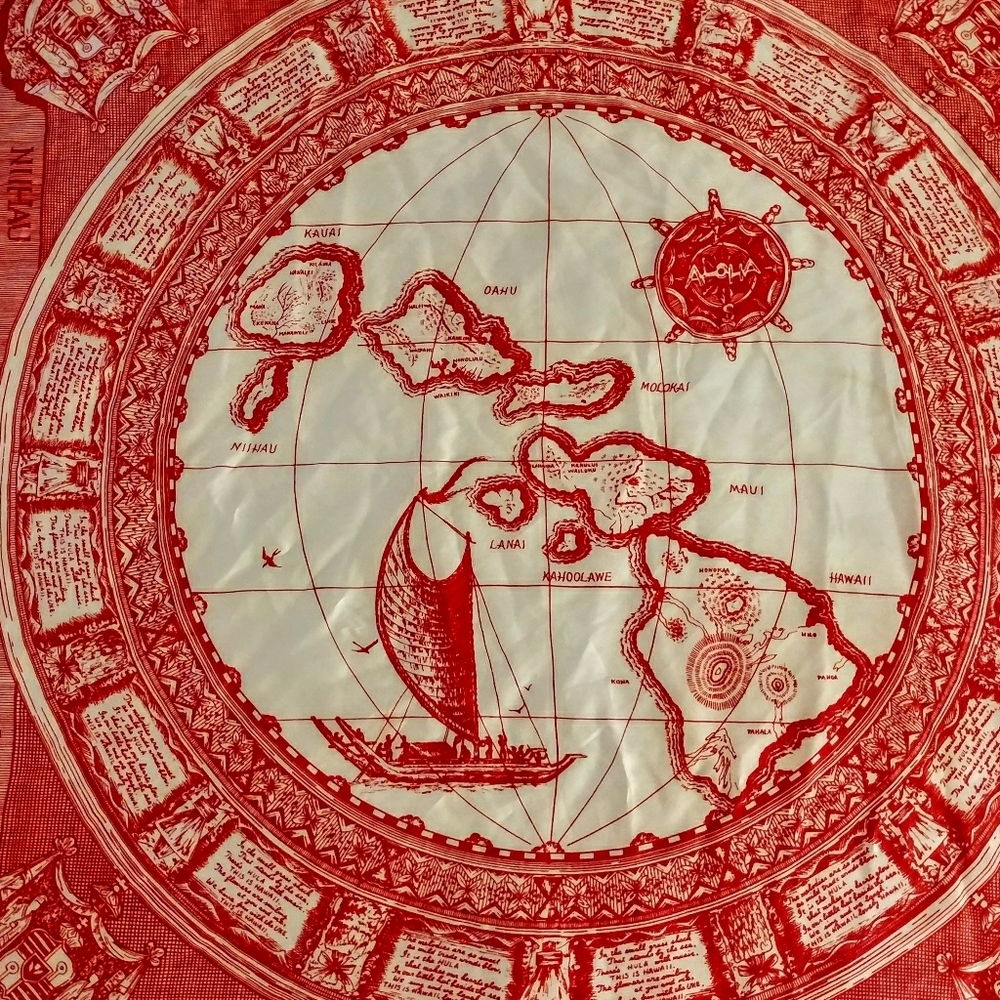 Vtg. 100% Silk Scarf Map of Hawaiian Islands 30x30